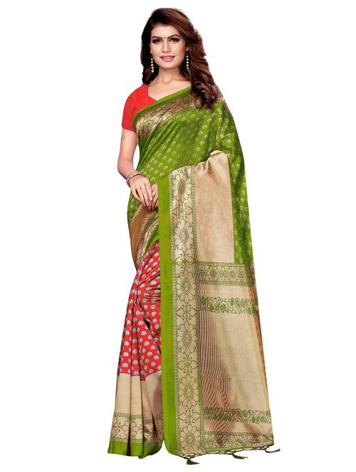 half & half printed saree with blouse - 16204237 - Very Small Image - 1