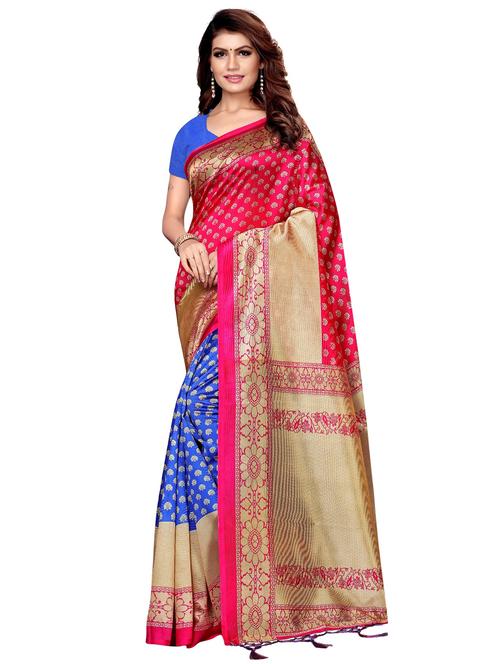 half & half printed saree with blouse - 16204238 - Very Small Image - 1