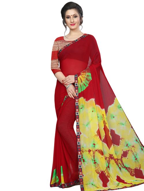 lace border tie & dye saree with blouse - 16204246 - Very Small Image - 1