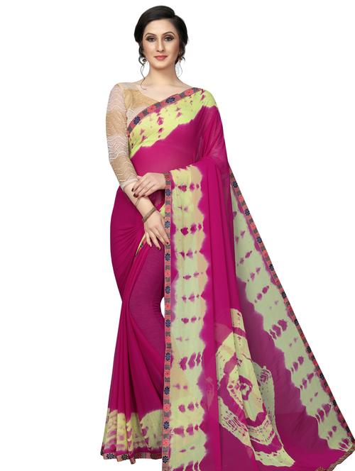 lace border tie & dye saree with blouse - 16204251 - Very Small Image - 1