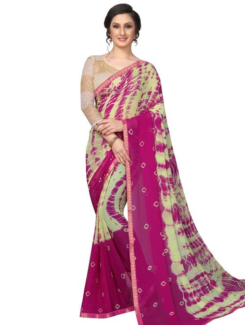 lace border tie & dye saree with blouse - 16204252 - Very Small Image - 1