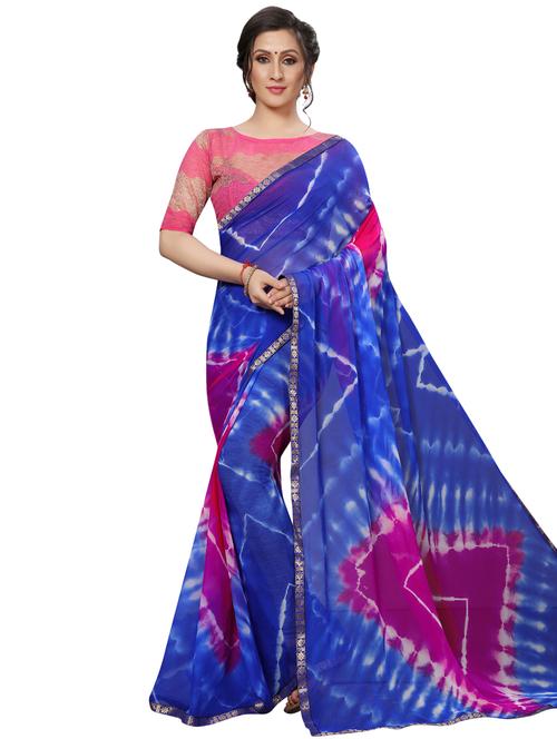 lace border tie & dye saree with blouse - 16204253 - Very Small Image - 1
