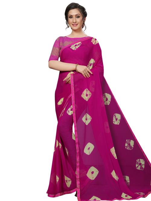 lace border tie & dye saree with blouse - 16204255 - Very Small Image - 1