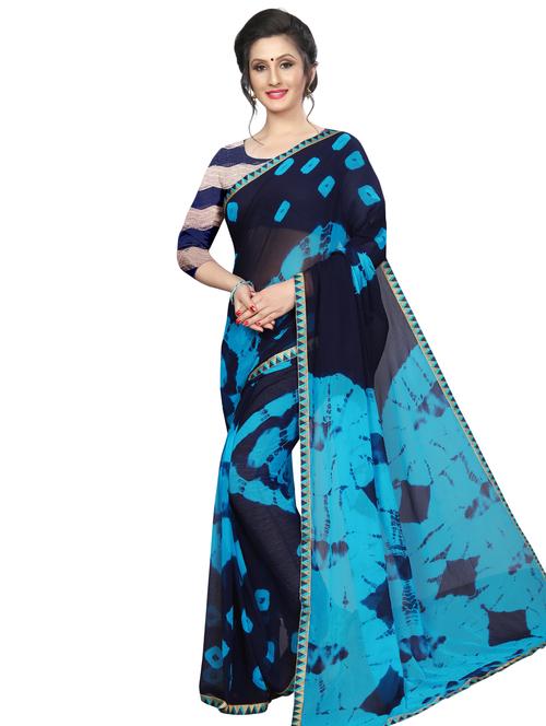 lace border tie & dye saree with blouse - 16204257 - Very Small Image - 1