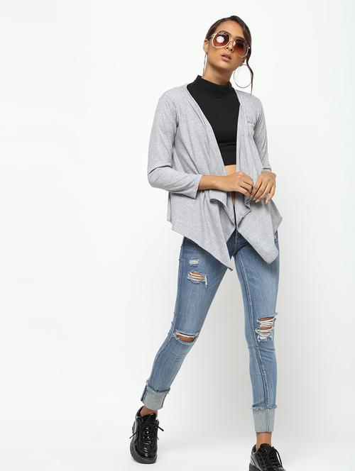 long sleeved melange asymmetric shrug - 16204454 - Very Small Image - 1