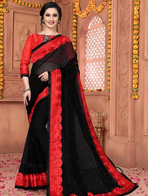 floral embroidered saree with blouse - 16204560 - Very Small Image - 1