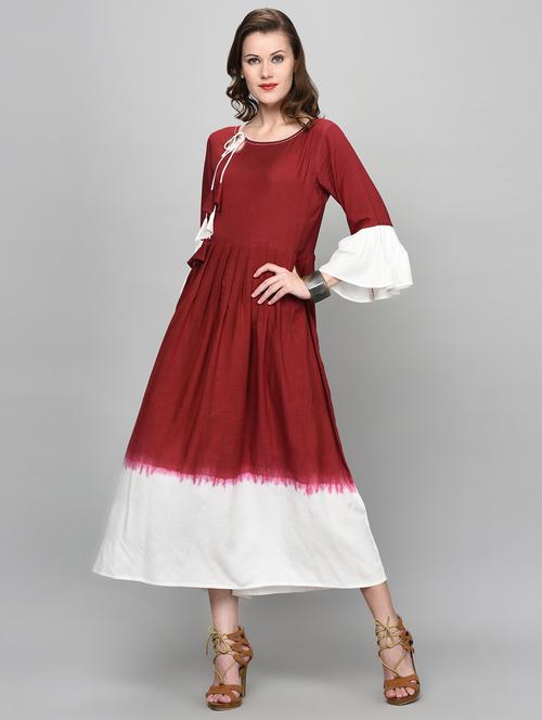 ombre bell sleeved flared dress - 16204583 - Very Small Image - 1