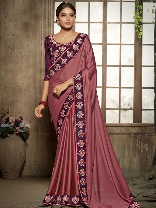 embroidered bordered mysore silk saree with blouse - 16208088 - Very Small Image - 1