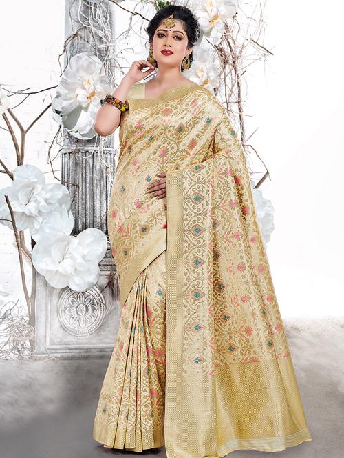 floral kanjivaram saree with blouse - 16208113 - Very Small Image - 1
