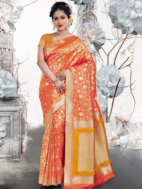 floral kanjivaram saree with blouse - 16208117 - Very Small Image - 1