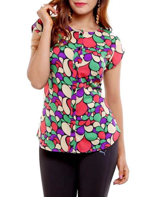 cap sleeved button up printed top - 16208368 - Very Small Image - 1