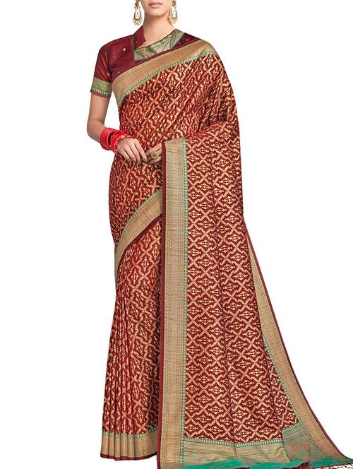 geometric woven saree with blouse - 16208575 - Very Small Image - 1
