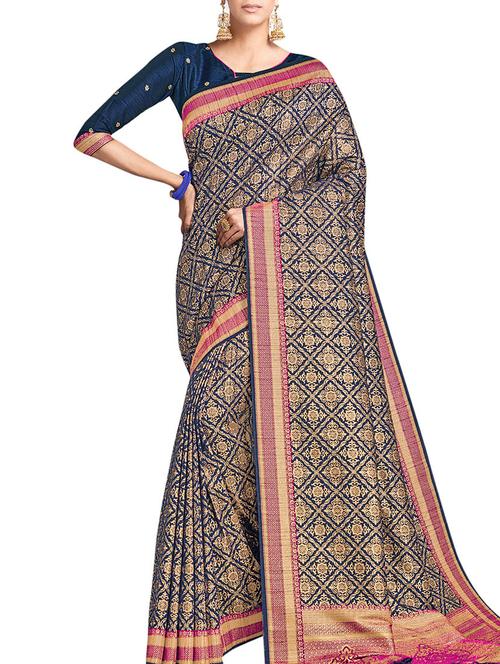geometric woven saree with blouse - 16208577 - Very Small Image - 1