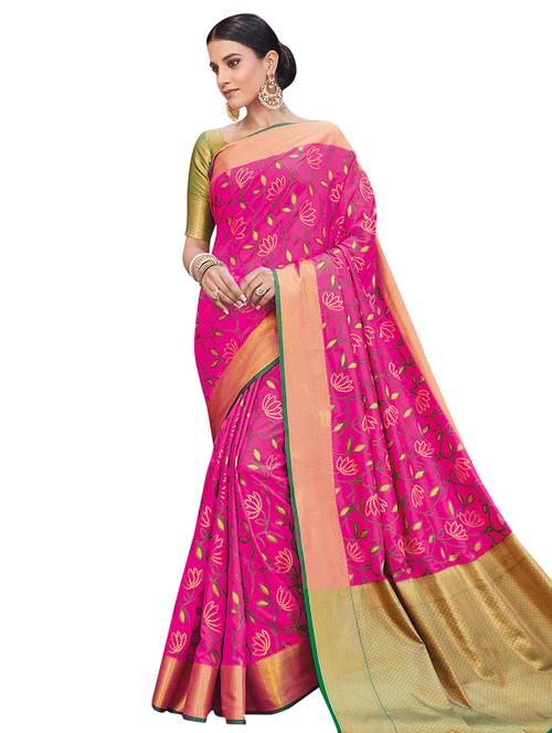 floral woven saree with blouse - 16208589 - Very Small Image - 1