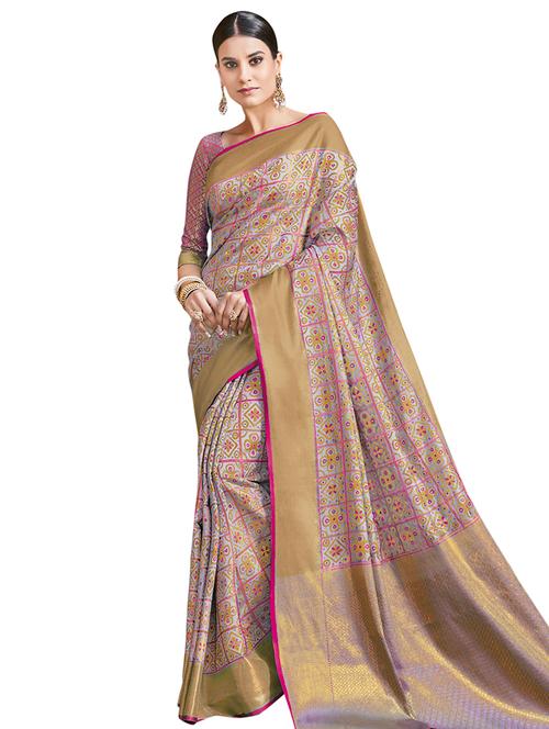 floral woven saree with blouse - 16208591 - Very Small Image - 1