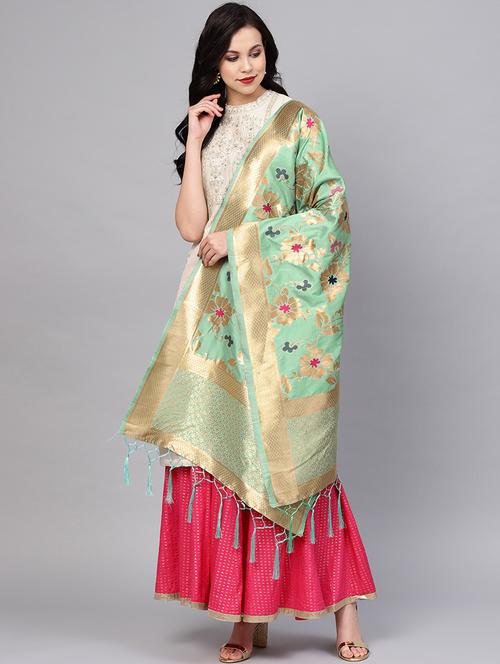 floral zari motifs banarasi dupatta - 16209717 - Very Small Image - 1