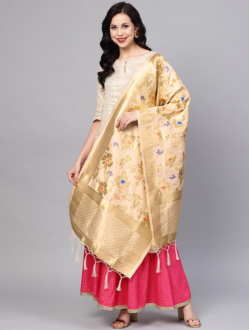 floral zari motifs banarasi dupatta - 16209718 - Very Small Image - 1