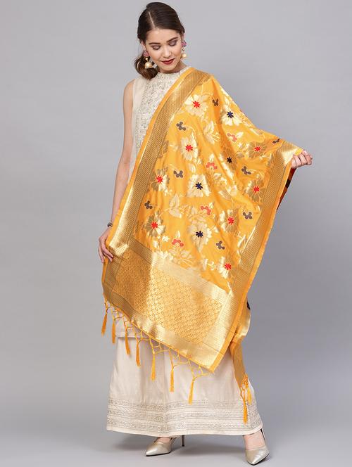 floral zari motifs banarasi dupatta - 16209721 - Very Small Image - 1