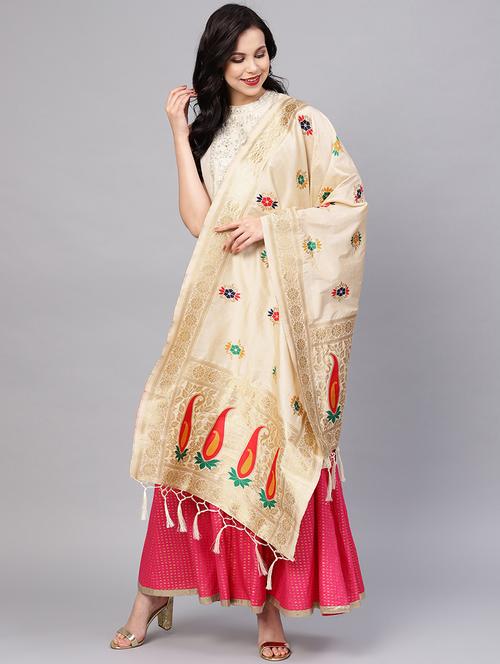 floral zari motifs banarasi dupatta - 16209729 - Very Small Image - 1