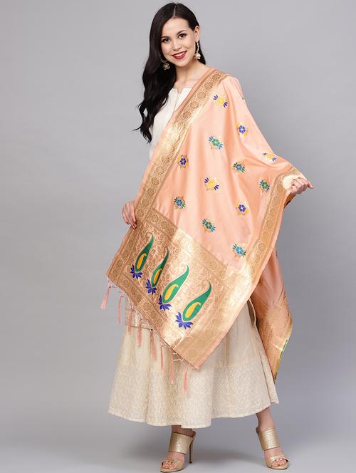 floral zari motifs banarasi dupatta - 16209731 - Very Small Image - 1