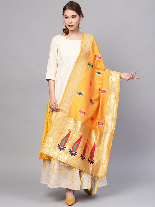 floral zari motifs banarasi dupatta - 16209733 - Very Small Image - 1