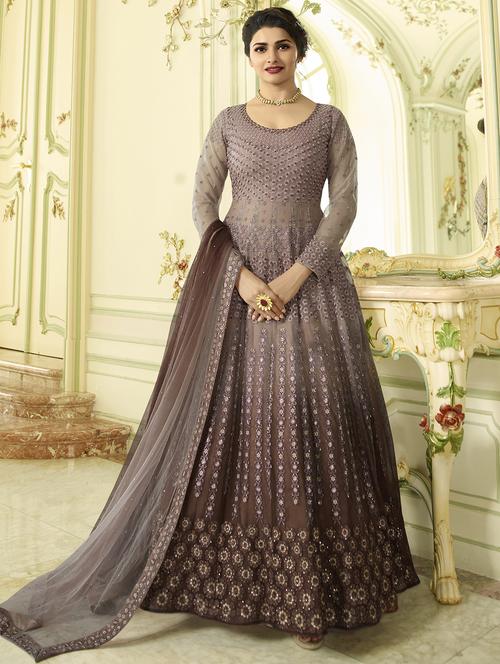 floral embroidered semi-stitched anarkali suit - 16214441 - Very Small Image - 1