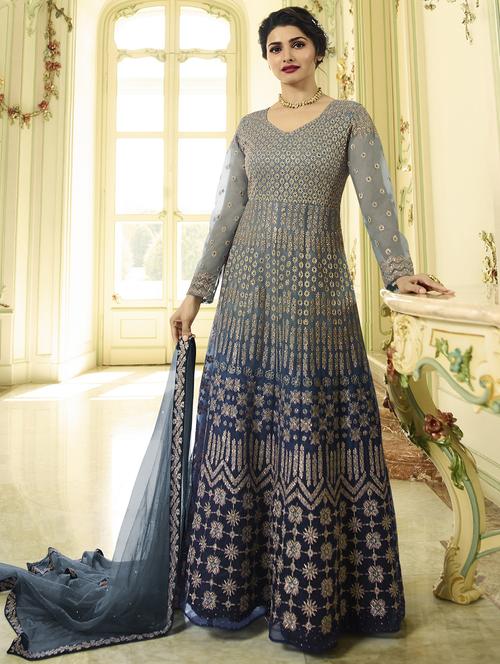 floral embroidered semi-stitched anarkali suit - 16214443 - Very Small Image - 1