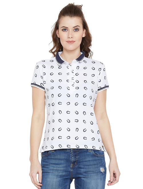 white cotton polo neck printed regular tees - 16214495 - Very Small Image - 1
