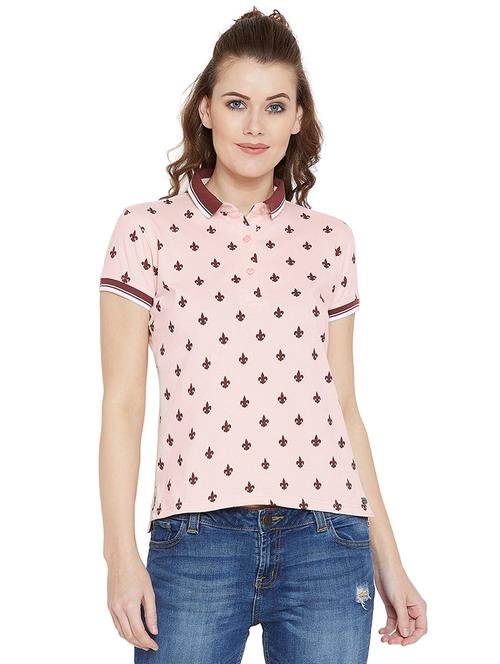 pink cotton polo neck printed regular tees - 16214496 - Very Small Image - 1