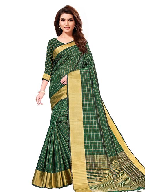 checkered zari motif banarasi saree with blouse - 16215020 - Very Small Image - 1