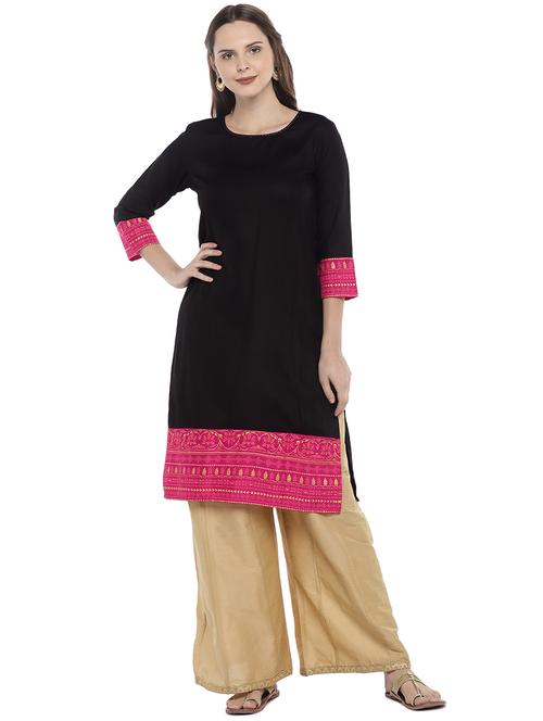 contrast hem straight kurta - 16215224 - Very Small Image - 1
