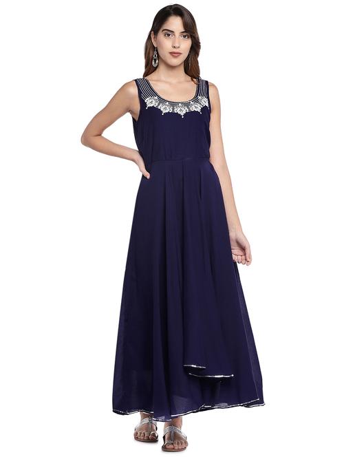 embroidered solid flared ethnic dress - 16215261 - Very Small Image - 1