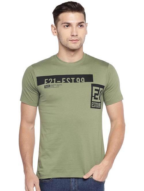 olive green typographic chest print t-shirt - 16215429 - Very Small Image - 1