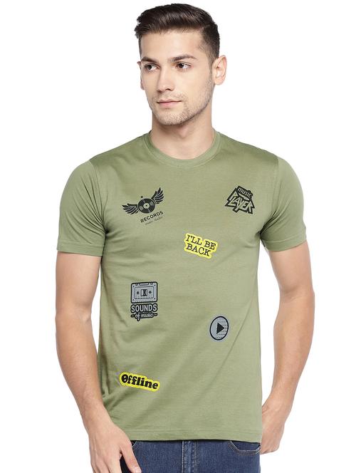 olive green front print t-shirt - 16215430 - Very Small Image - 1