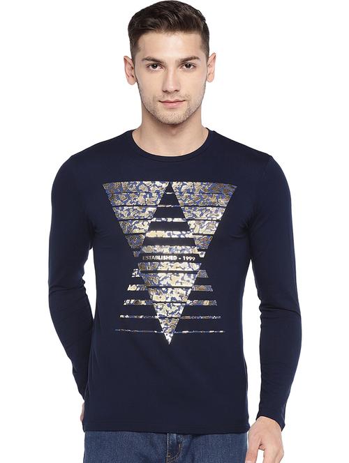 navy blue chest print t-shirt - 16215469 - Very Small Image - 1