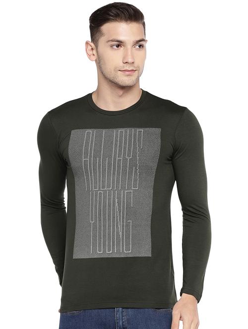 olive green front print t-shirt - 16215473 - Very Small Image - 1