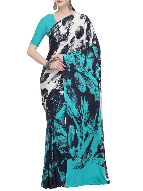 abstract printed saree with blouse - 16216135 - Very Small Image - 1