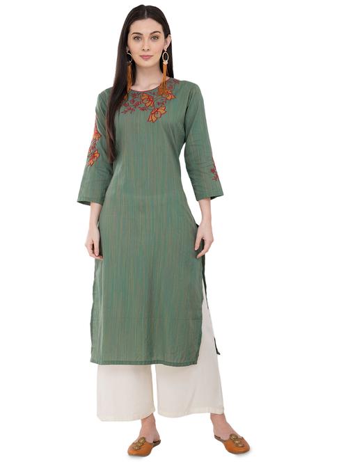 floral embroidered straight kurta - 16216267 - Very Small Image - 1