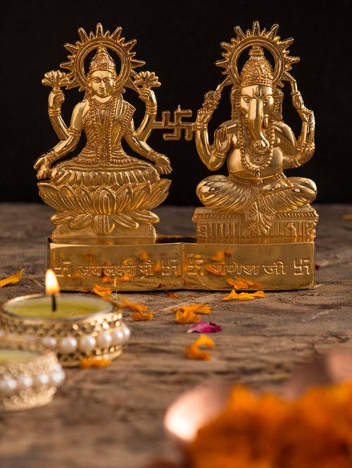 gold plated lord laxmi ganesha statue - 16216304 - Very Small Image - 1