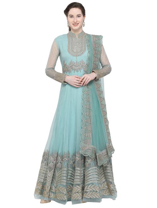 zardozi embellished unstitched anarkali suit - 16216637 - Very Small Image - 1