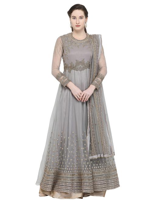 zardozi embellished unstitched anarkali suit - 16216638 - Very Small Image - 1