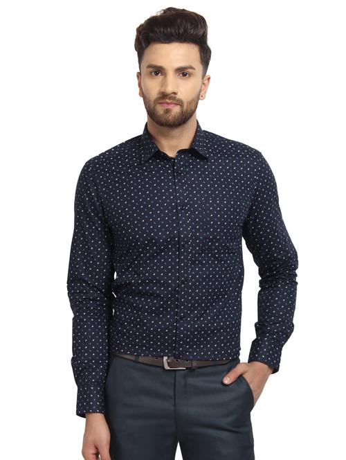 navy blue printed formal shirt - 16217467 - Very Small Image - 1