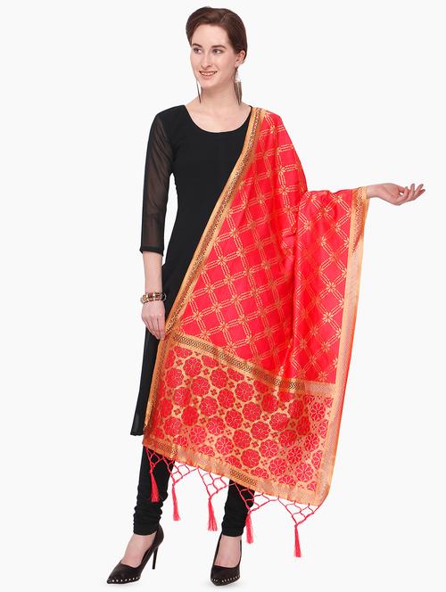 floral woven dupatta with fringes - 16217652 - Very Small Image - 1