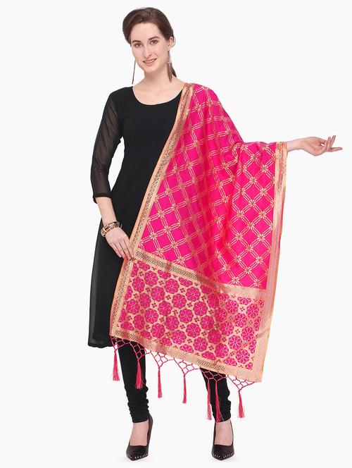 floral woven dupatta with fringes - 16217653 - Very Small Image - 1