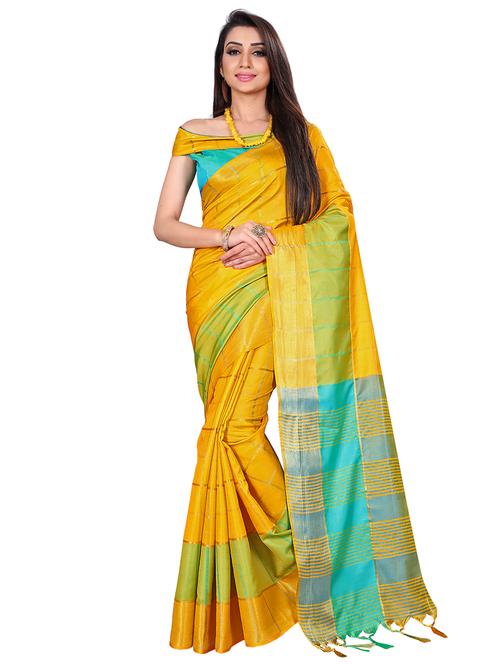 checkered zari motif tussar saree with blouse - 16217757 - Very Small Image - 1