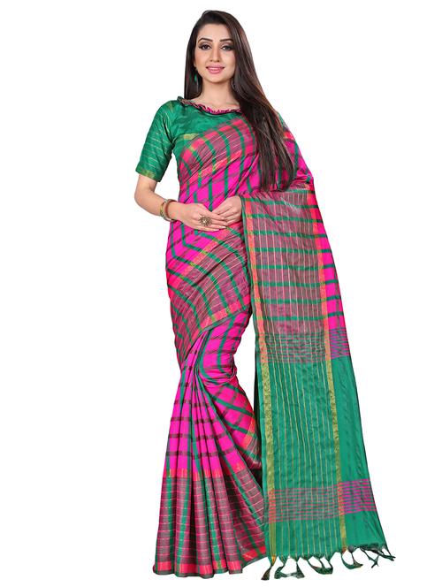 checkered zari motif tussar saree with blouse - 16217760 - Very Small Image - 1