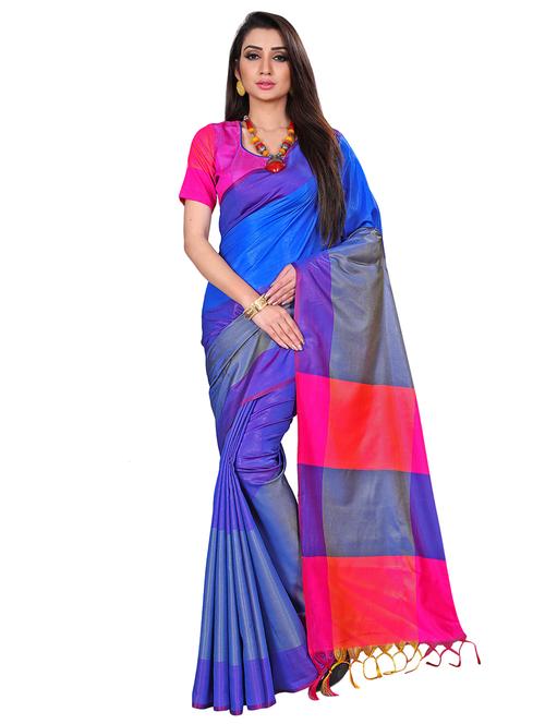 striped pallu tussar saree with blouse - 16217765 - Very Small Image - 1