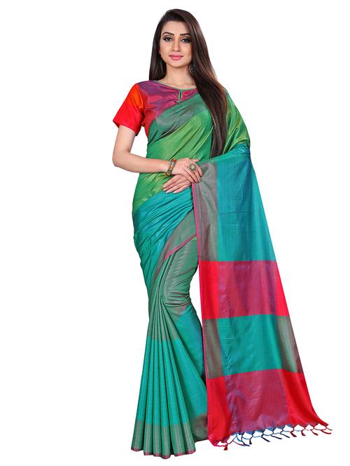 striped pallu tussar saree with blouse - 16217767 - Very Small Image - 1