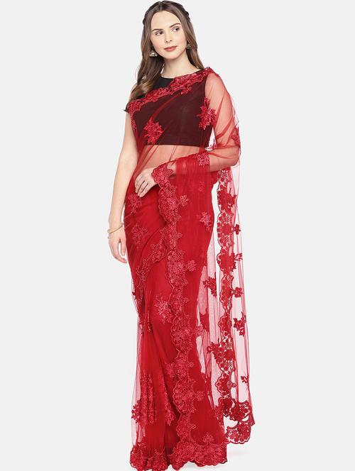 floral embroidered saree with blouse - 16217778 - Very Small Image - 1