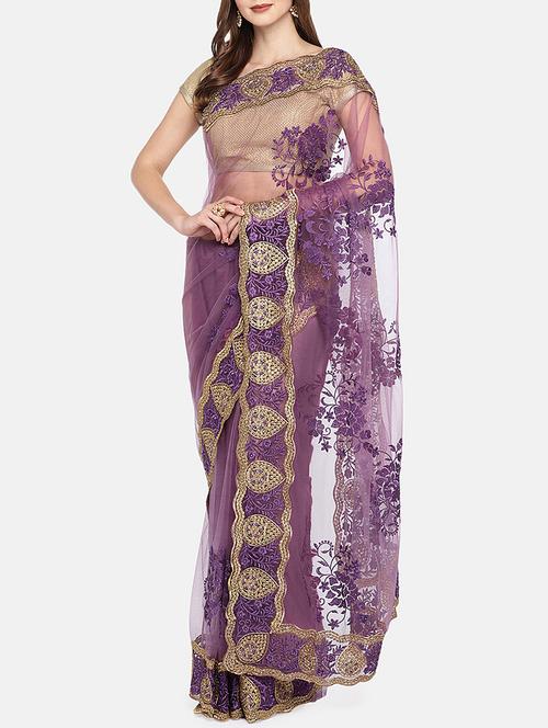 floral embroidered saree with blouse - 16217780 - Very Small Image - 1